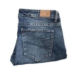 BKE Men's Bootcut Jeans in Dark Blue with Tan Leather Patch